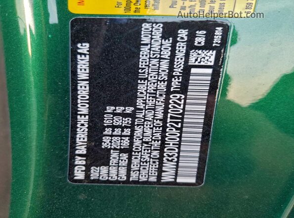 WMW33DH00P2T70229 2023 MINI COOPER Green Widok naklejki z numerem VIN