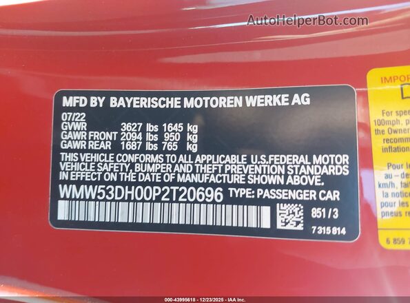 WMW53DH00P2T20696 2023 MINI HARDTOP Red Vista del compartimento del motor