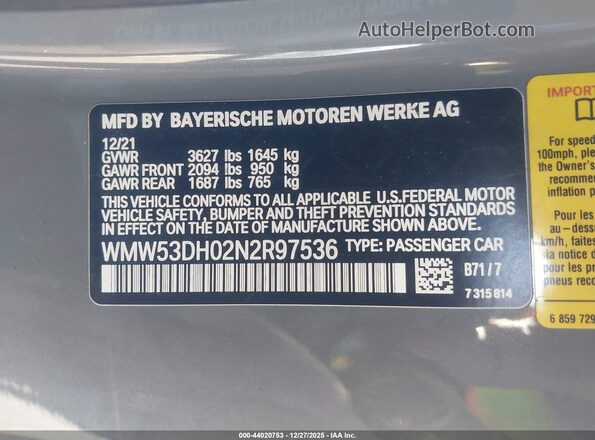 WMW53DH02N2R97536 2022 MINI HARDTOP Gray Widok komory silnika