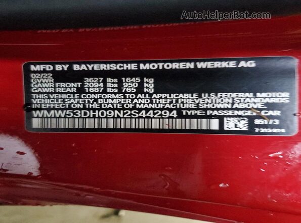 WMW53DH09N2S44294 2022 MINI COOPER Red Engine compartment view