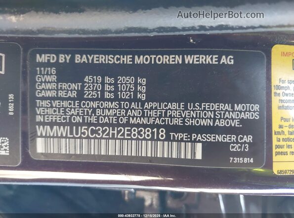 WMWLU5C32H2E83818 2017 MINI CLUBMAN Maroon ძრავის განყოფილების ხედი