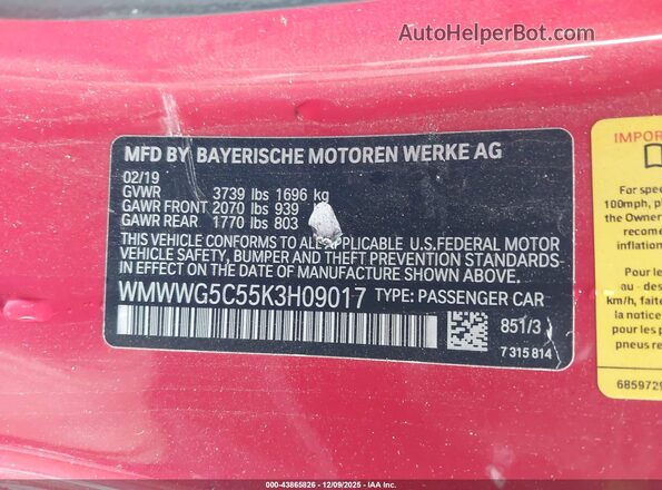 WMWWG5C55K3H09017 2019 MINI CONVERTIBLE Red Widok komory silnika