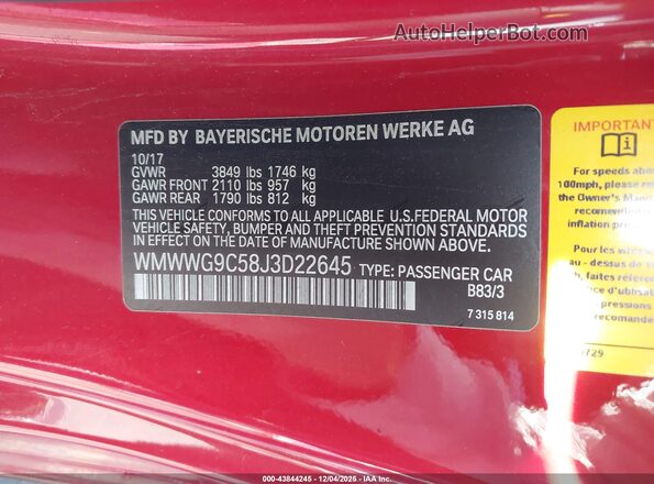 WMWWG9C58J3D22645 2018 MINI CONVERTIBLE Красный Вид подкапотного пространства