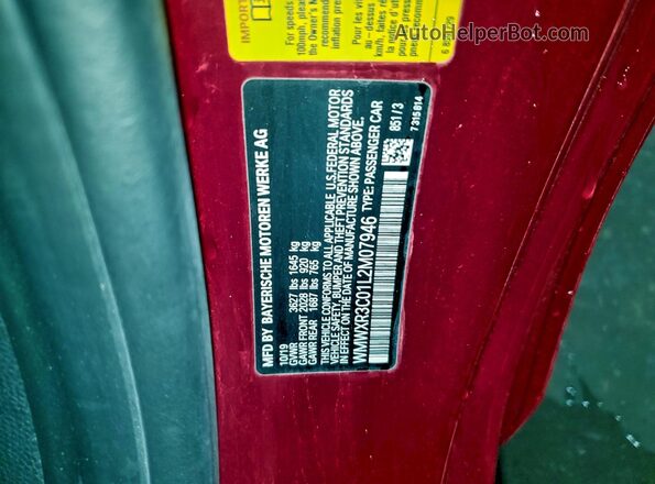 WMWXR3C01L2M07946 2020 MINI COOPER Red Вид наклейки з VIN-кодом