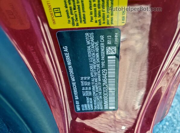 WMWXR3C02L2M64429 2020 MINI COOPER Red Vista del compartimento del motor