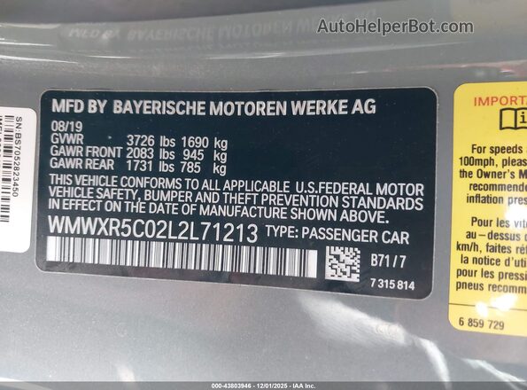 WMWXR5C02L2L71213 2020 MINI HARDTOP Gray Engine compartment view
