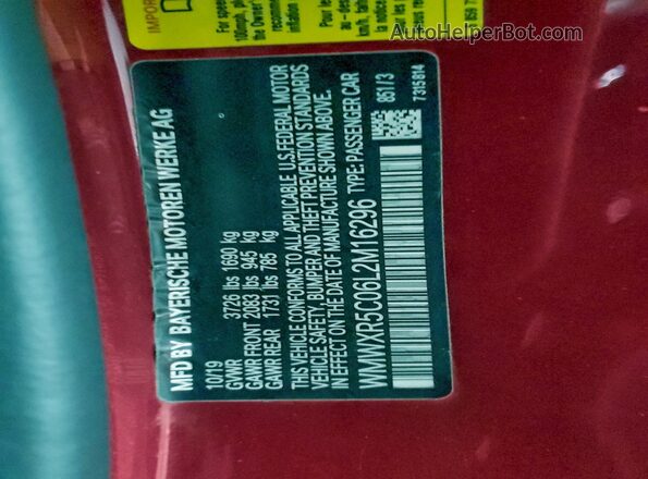 WMWXR5C06L2M16296 2020 MINI COOPER Red Engine compartment view