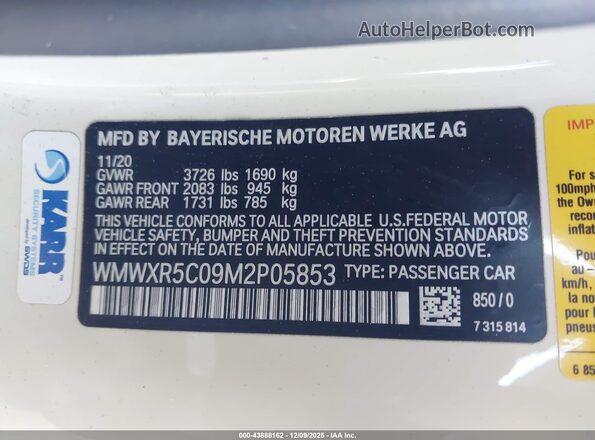 WMWXR5C09M2P05853 2021 MINI HARDTOP White Vista del compartimento del motor