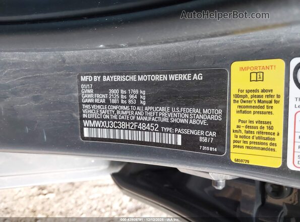 WMWXU3C38H2F48452 2017 MINI HARDTOP Gray Շարժիչի բաժամունքի տեսք
