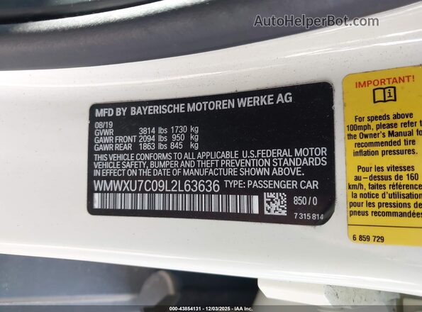 WMWXU7C09L2L63636 2020 MINI HARDTOP White 