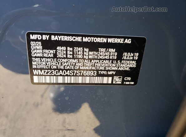 WMZ23GA04S7S76893 2025 MINI COUNTRYMAN Blue Շարժիչի բաժամունքի տեսք