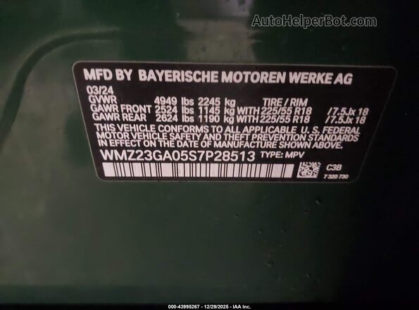 WMZ23GA05S7P28513 2025 MINI COUNTRYMAN Green Вид підкапотного простору