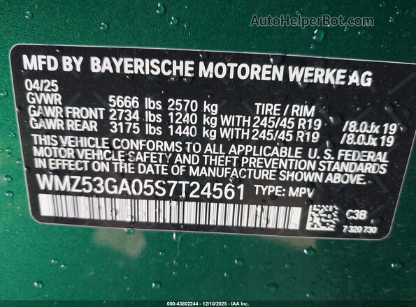 WMZ53GA05S7T24561 2025 MINI SE COUNTRYMAN Green Вид наклейки з VIN-кодом