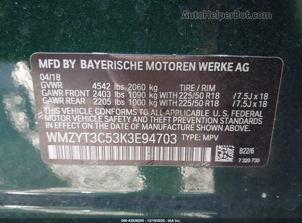 WMZYT3C53K3E94703 2019 MINI COUNTRYMAN Green ძრავის განყოფილების ხედი