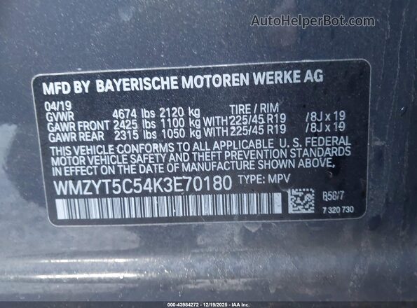 WMZYT5C54K3E70180 2019 MINI COUNTRYMAN Gray Widok komory silnika
