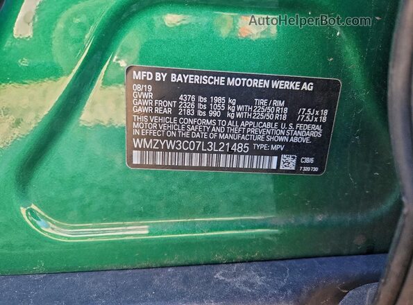 WMZYW3C07L3L21485 2020 MINI COOPER Green Vista del compartimento del motor