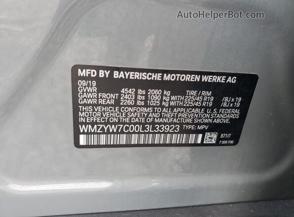 WMZYW7C00L3L33923 2020 MINI COOPER Gray VIN կոդի պիտակի տեսք