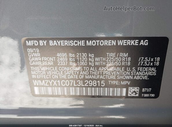 WMZYX1C07L3L29815 2020 MINI COUNTRYMAN Gray Вид підкапотного простору