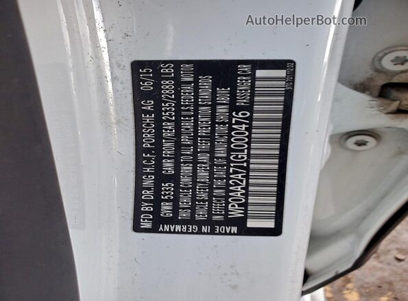 WP0AA2A71GL000476 2016 PORSCHE PANAMERA White Widok komory silnika