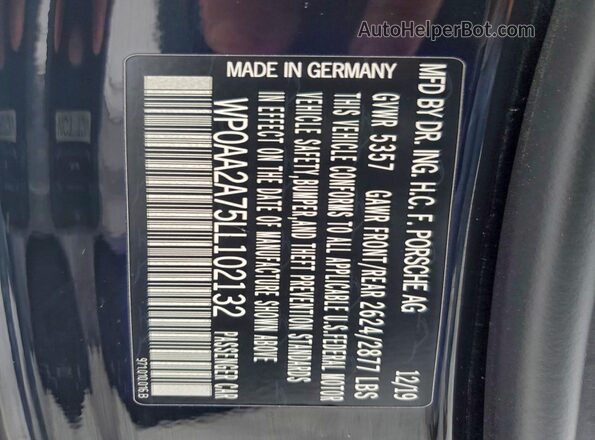 WP0AA2A75LL102132 2020 PORSCHE PANAMERA Black Вид підкапотного простору