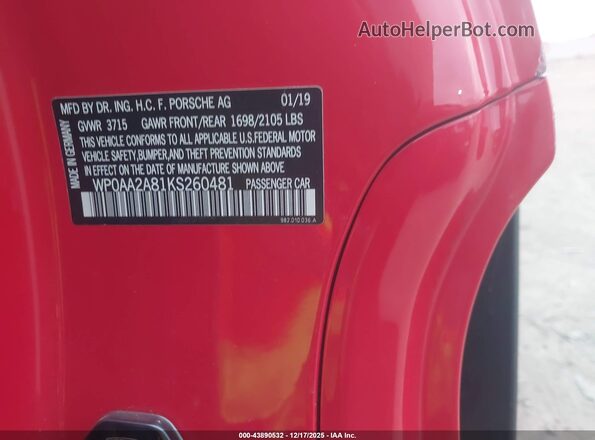 WP0AA2A81KS260481 2019 PORSCHE 718 CAYMAN Black 