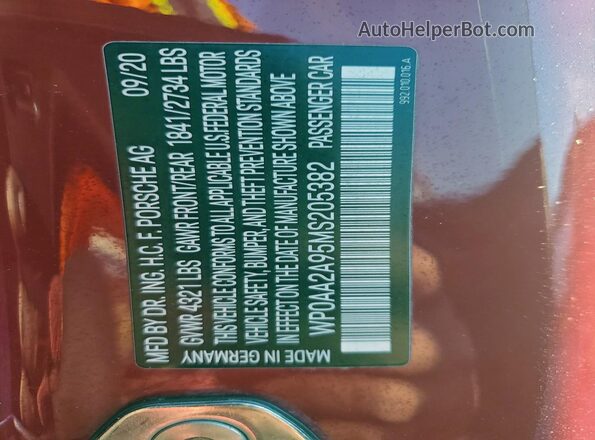 WP0AA2A95MS205382 2021 PORSCHE 911 Red Вид підкапотного простору