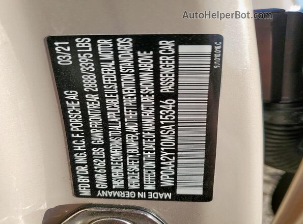 WP0AA2Y10MSA15346 2021 PORSCHE TAYCAN Желто-коричневый Вид наклейки с VIN-кодом