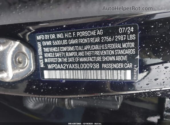 WP0AA2YAXSL000938 2025 PORSCHE PANAMERA Black Engine compartment view