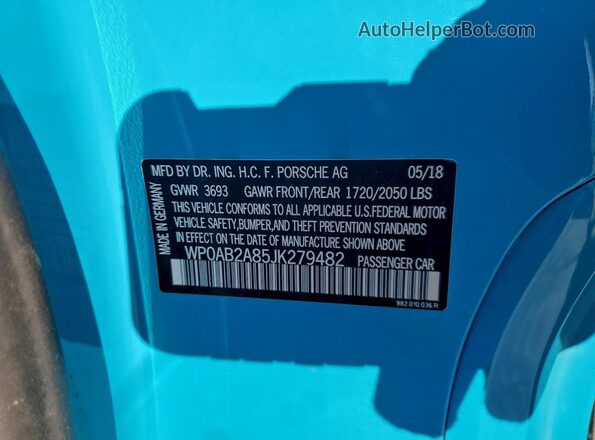 WP0AB2A85JK279482 2018 PORSCHE CAYMAN Blue Widok komory silnika