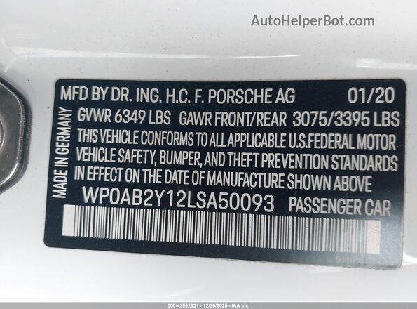 WP0AB2Y12LSA50093 2020 PORSCHE TAYCAN White Engine compartment view