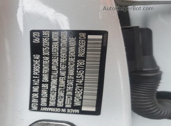 WP0AB2Y14LSA51780 2020 PORSCHE TAYCAN White Вид підкапотного простору