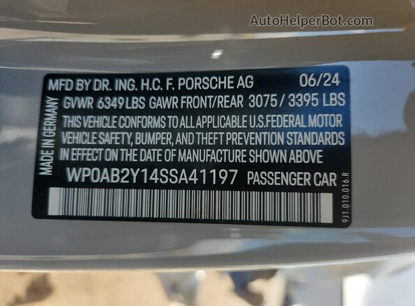 WP0AB2Y14SSA41197 2025 PORSCHE TAYCAN Серый Вид подкапотного пространства