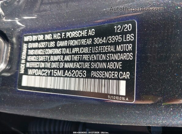 WP0AC2Y15MLA62053 2021 PORSCHE TAYCAN Black Շարժիչի բաժամունքի տեսք