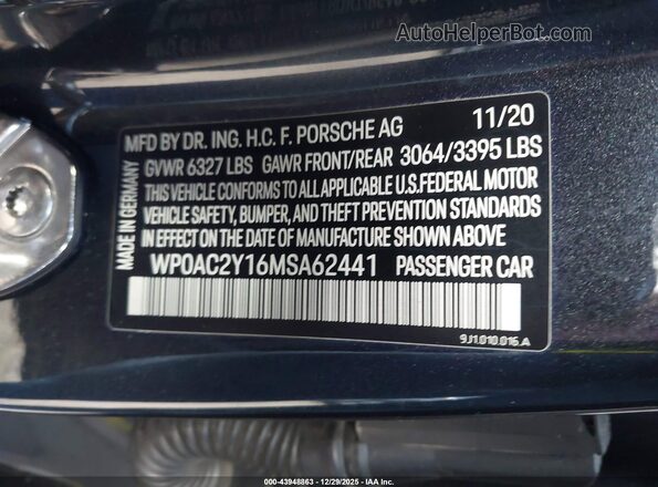 WP0AC2Y16MSA62441 2021 PORSCHE TAYCAN Black Շարժիչի բաժամունքի տեսք