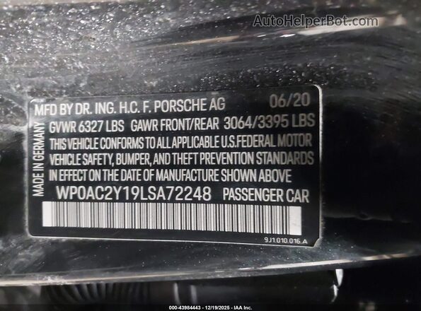 WP0AC2Y19LSA72248 2020 PORSCHE TAYCAN Gray Вид підкапотного простору