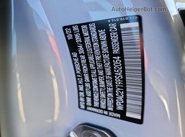 WP0AC2Y19PSA52054 2023 PORSCHE TAYCAN Silver Engine compartment view