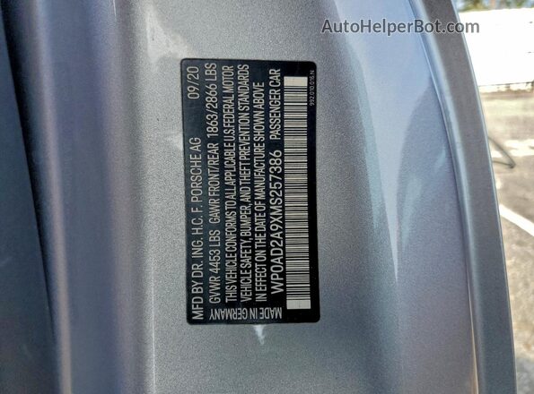 WP0AD2A9XMS257386 2021 PORSCHE 911 Silver Vista de la etiqueta del VIN