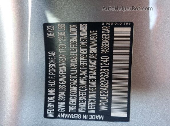 WP0AE2A82PS281240 2023 PORSCHE CAYMAN Silver Engine compartment view