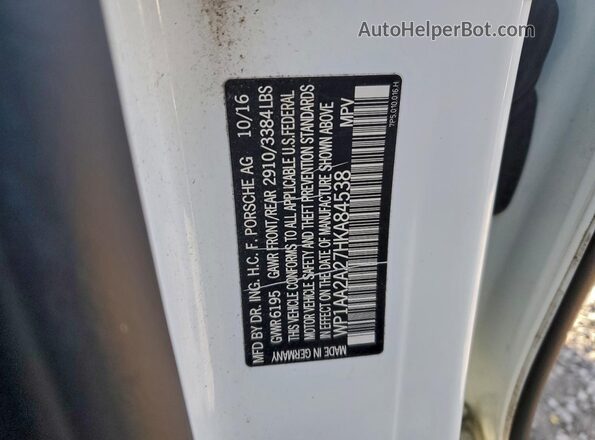 WP1AA2A27HKA84538 2017 PORSCHE CAYENNE White VIN կոդի պիտակի տեսք