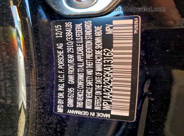 WP1AA2A29GKA13162 2016 PORSCHE CAYENNE Black Вид наклейки з VIN-кодом