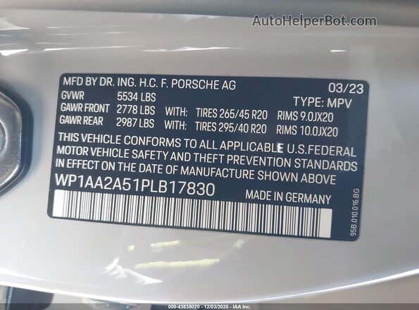 WP1AA2A51PLB17830 2023 PORSCHE MACAN Gray Շարժիչի բաժամունքի տեսք