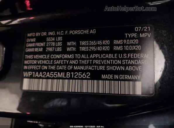 WP1AA2A55MLB12562 2021 PORSCHE MACAN Gray ძრავის განყოფილების ხედი