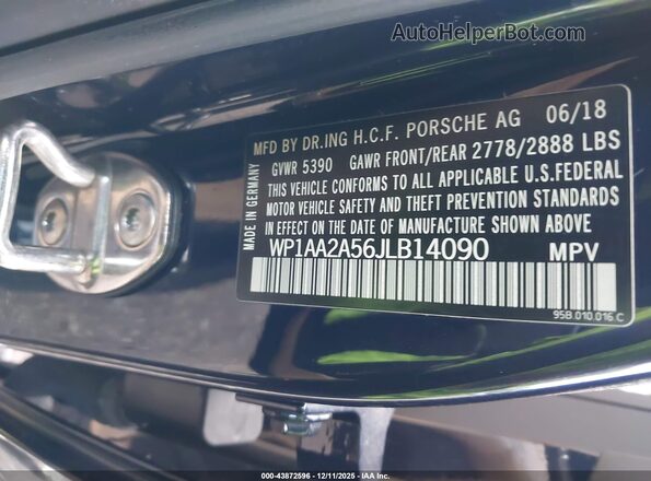 WP1AA2A56JLB14090 2018 PORSCHE MACAN Blue Vista del compartimento del motor