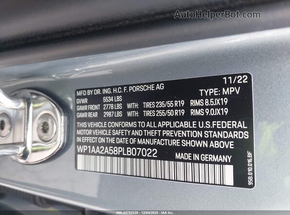 WP1AA2A58PLB07022 2023 PORSCHE MACAN Gray Շարժիչի բաժամունքի տեսք