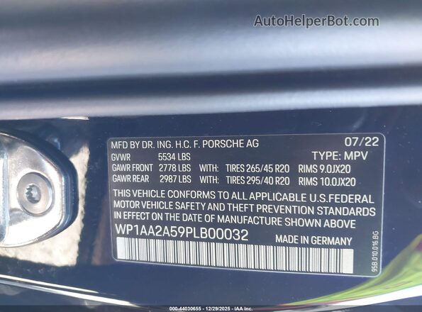 WP1AA2A59PLB00032 2023 PORSCHE MACAN Black Вид підкапотного простору