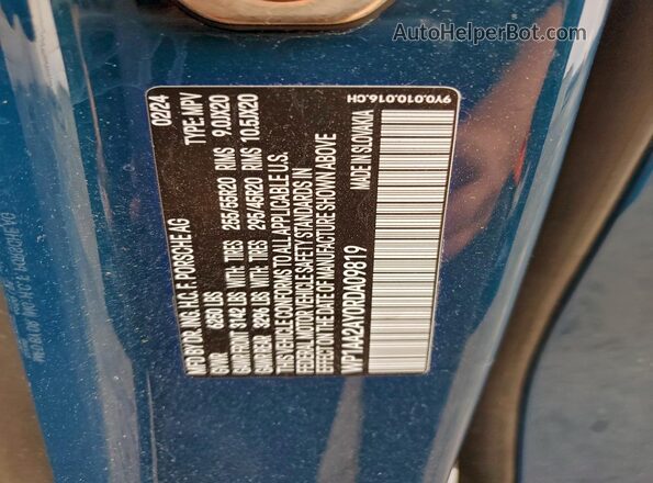 WP1AA2AY0RDA09819 2024 PORSCHE CAYENNE Синий Панорамный вид салона 360°