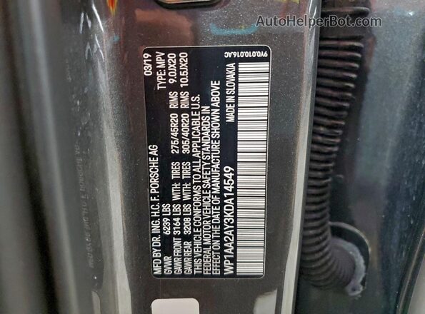WP1AA2AY3KDA14549 2019 PORSCHE CAYENNE Серый Вид наклейки с VIN-кодом
