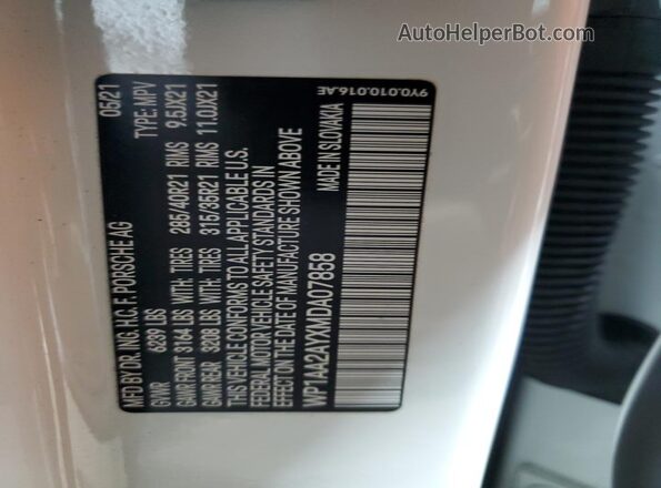 WP1AA2AYXMDA07858 2021 PORSCHE CAYENNE White Widok naklejki z numerem VIN