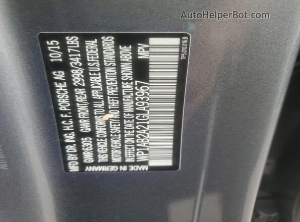 WP1AB2A21GLA93967 2016 PORSCHE CAYENNE Серый Вид наклейки с VIN-кодом