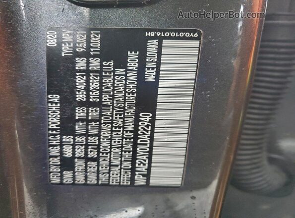 WP1AE2AY0LDA22940 2020 PORSCHE CAYENNE Gray VIN კოდის სტიკერის ხედი